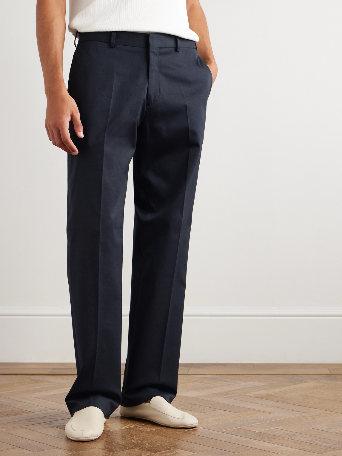 Paul Smith Straight-leg Cotton-blend Twill Trousers In Blue
