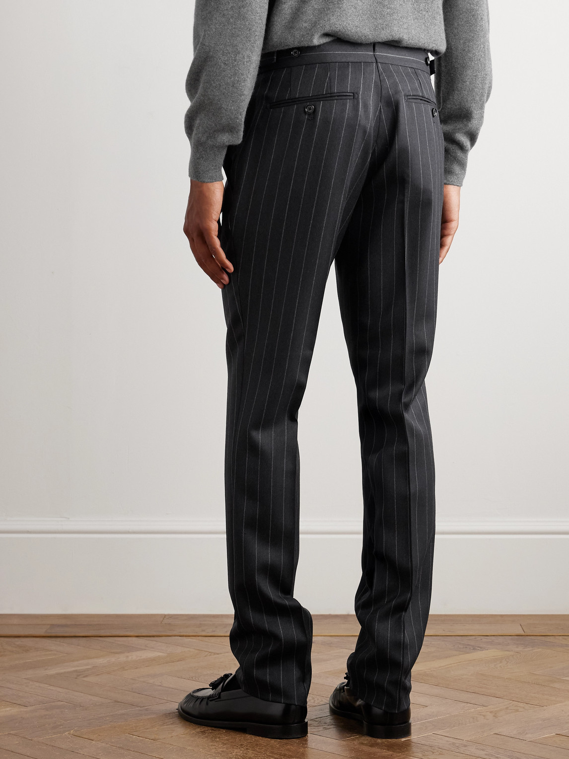 Tom Ford Dyllan Slim-fit Tapered Striped Wool-twill Suit Trousers In Black