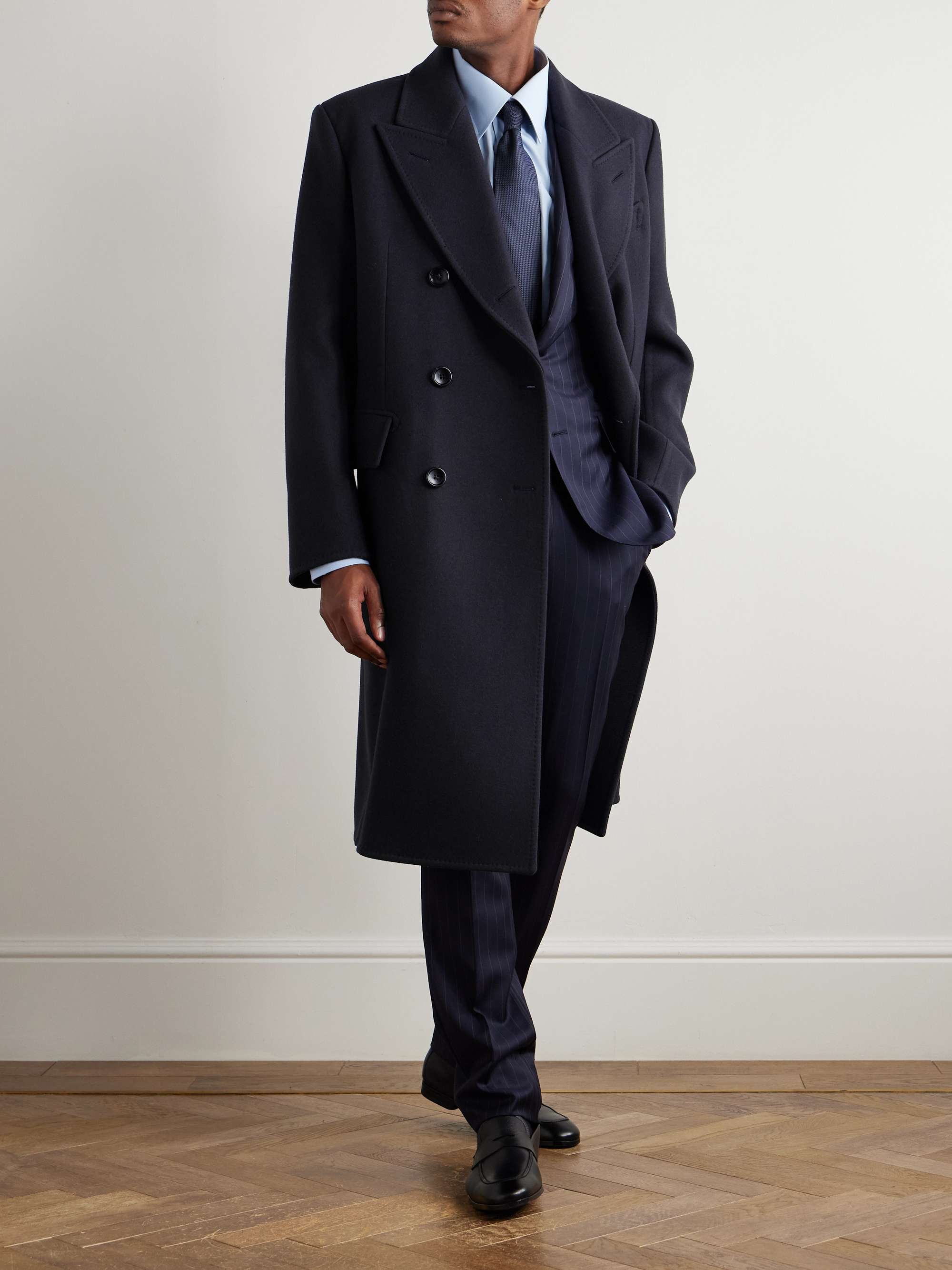 ジャケット・アウター Beaver Wool Double Breasted Overcoat Wool Beaver Double-Breasted Coat -#01BlackNavy