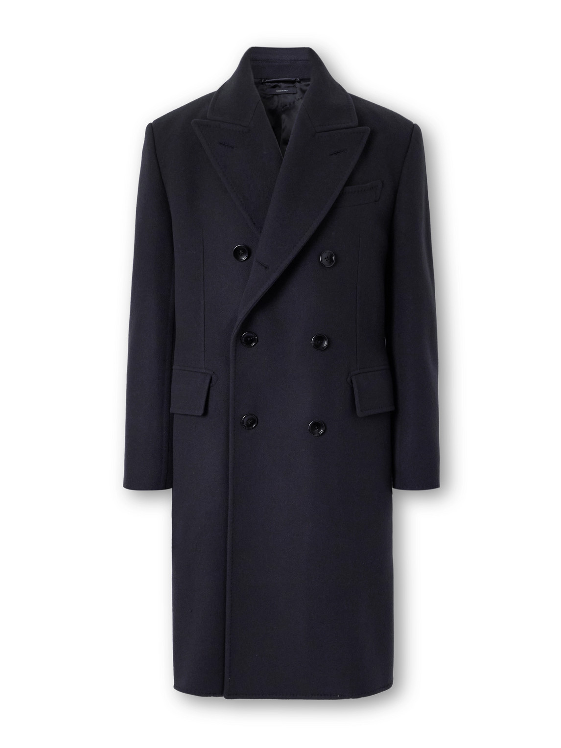 Tom Ford Double-breasted Wool Overcoat In Blue