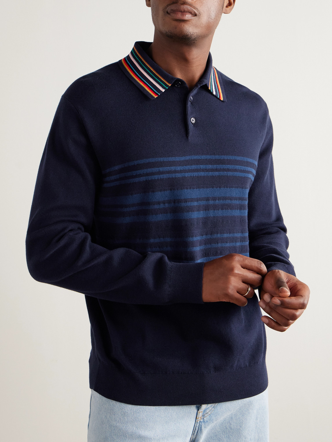  Paul Smith - Striped Cotton Polo Sweater - Men - Blue - S 