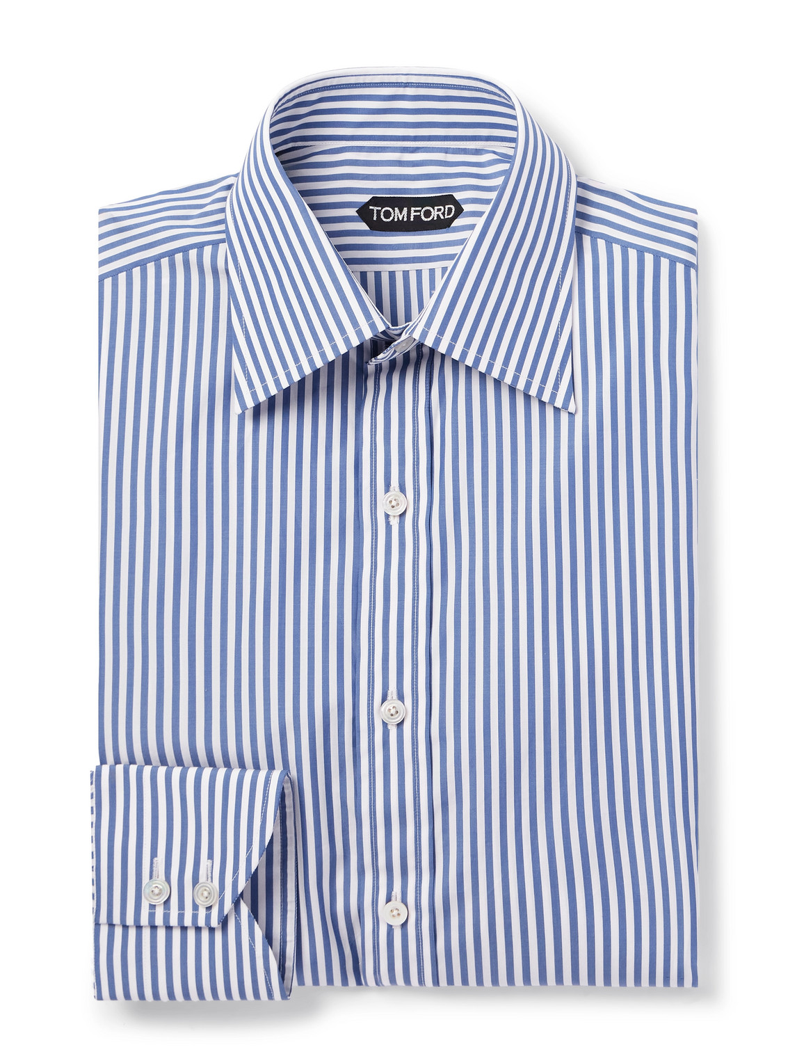 Tom Ford Slim-fit Striped Cotton-poplin Shirt In Blue