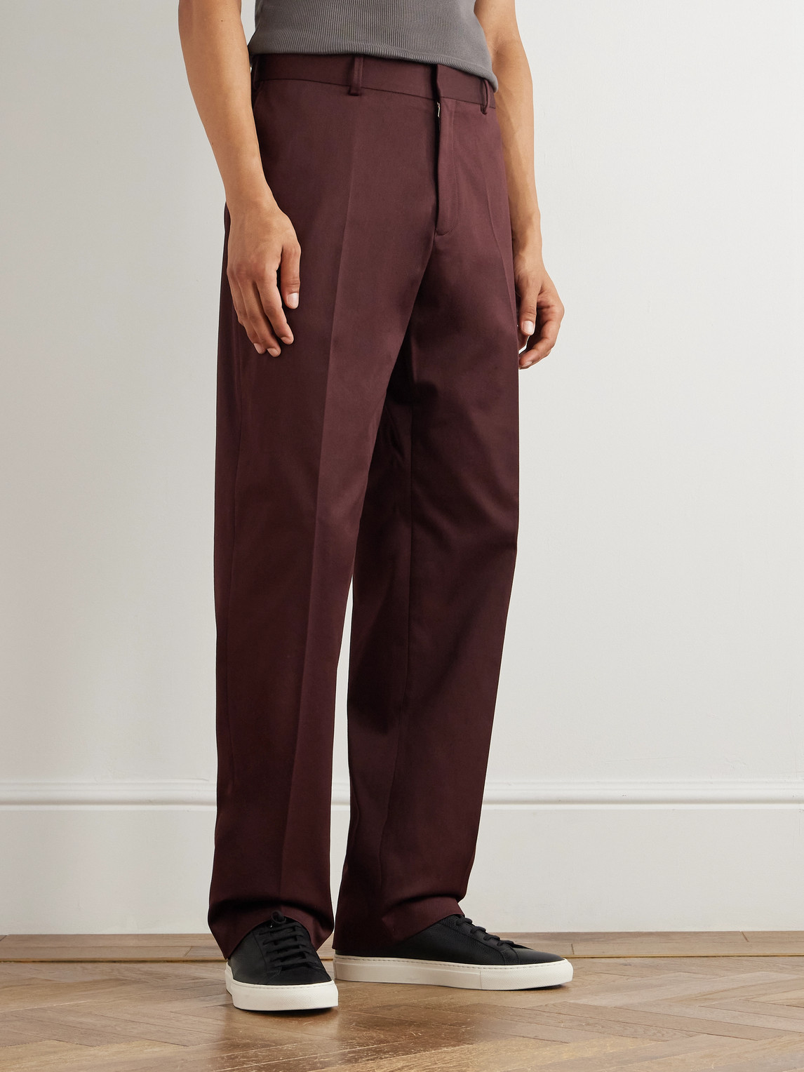 Paul Smith Straight-leg Cotton-blend Twill Trousers In Brown