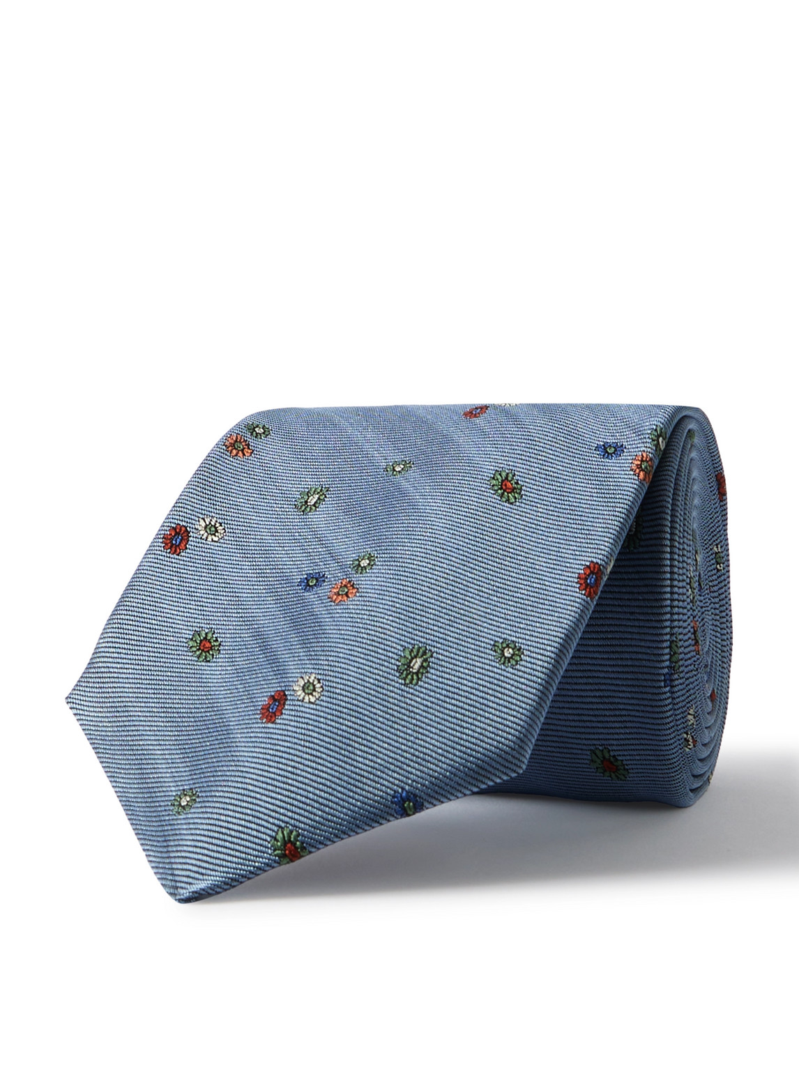 Paul Smith 8cm Embroidered Silk-faille Tie In Blue