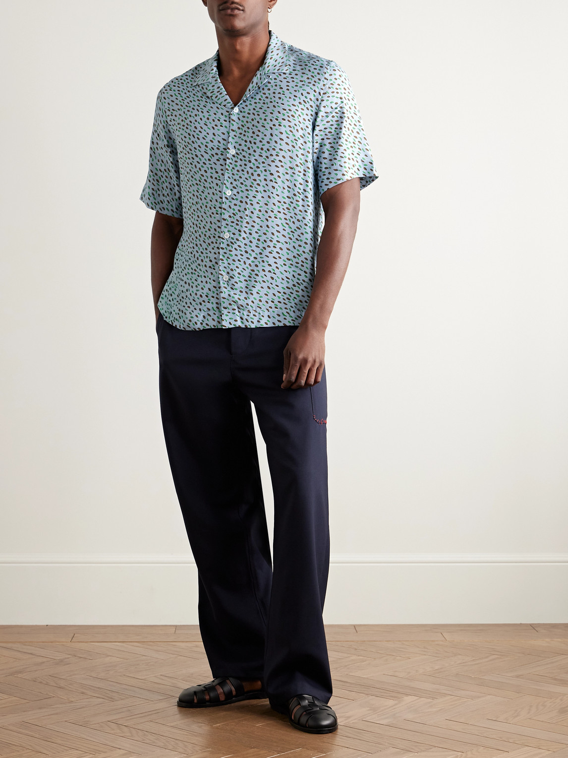 Paul Smith Convertible-collar Printed Crepe De Chine Shirt In Multi