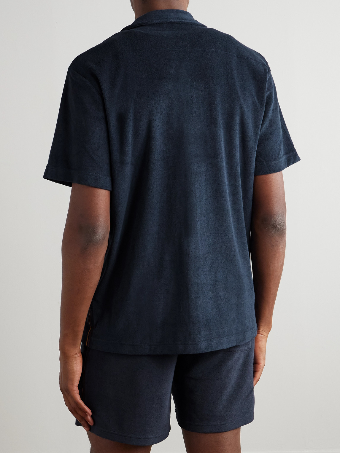 PAUL SMITH CAMP-COLLAR LOGO-APPLIQUÉD COTTON-BLEND TERRY SHIRT