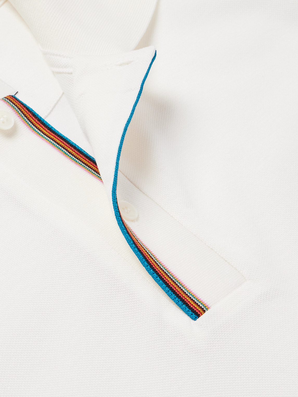 Paul Smith White Cotton Signature Stripe-trim Polo Shirt In White
