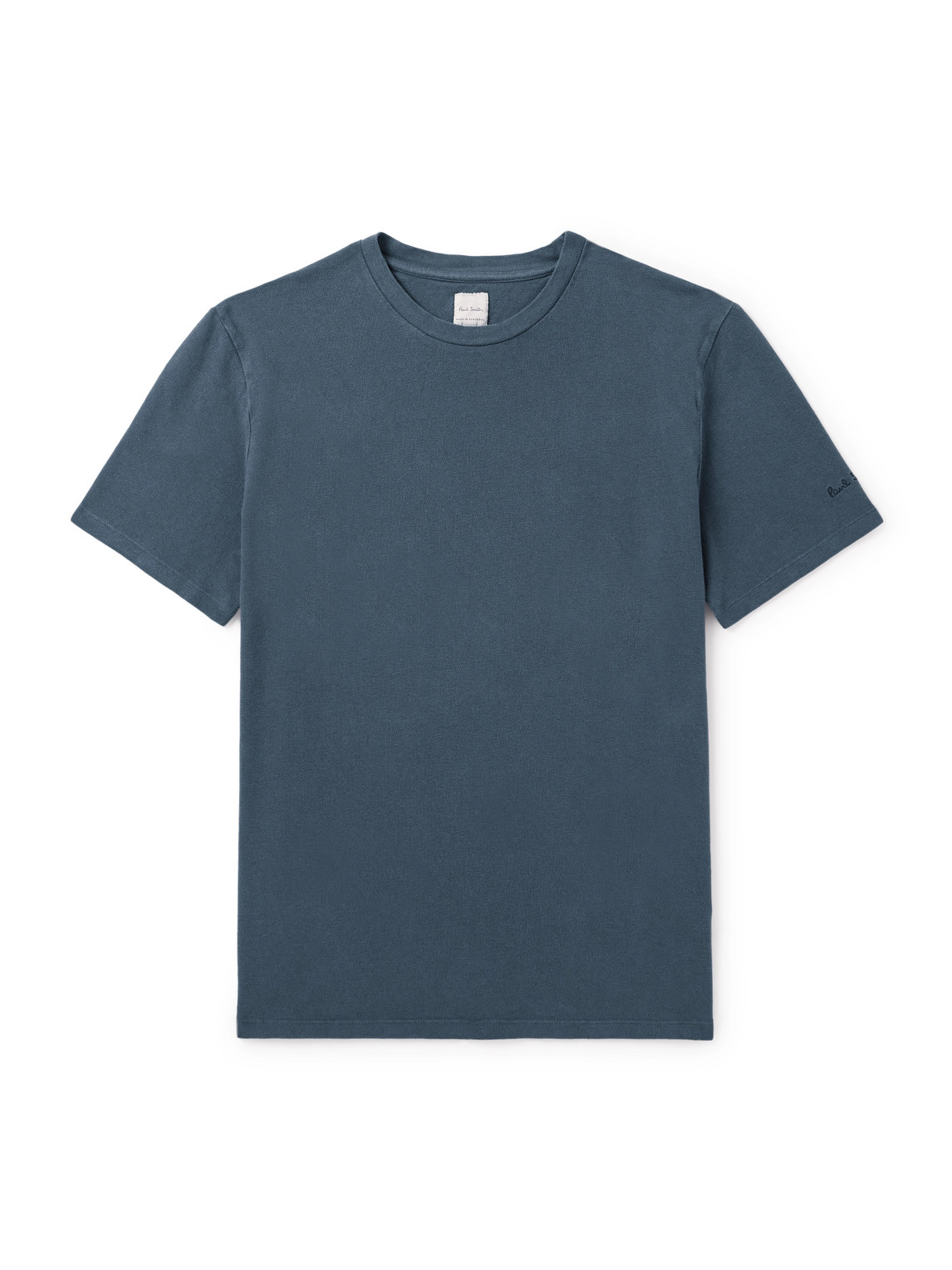 Paul Smith Logo-embroidered Cotton And Linen-blend Piqué T-shirt In Blue