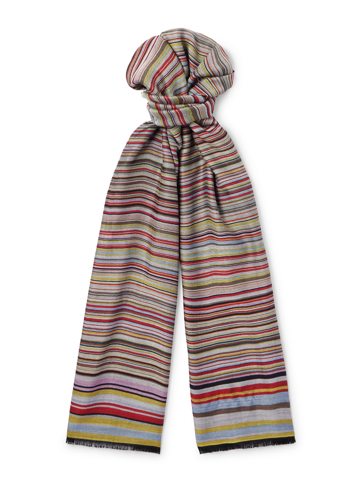 Fringed Striped Wool and Silk-Blend Scarf