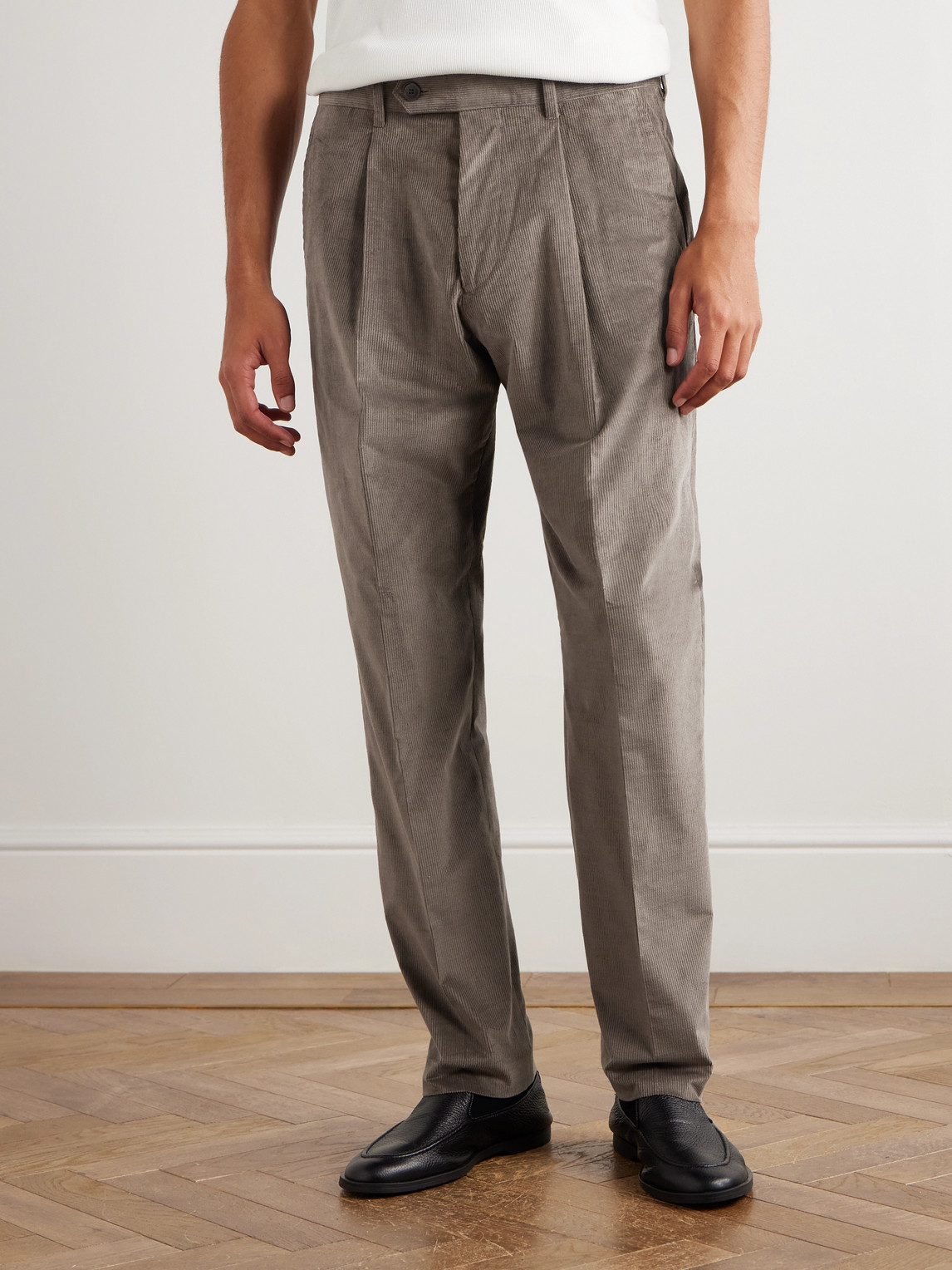 Paul Smith Straight-leg Pleated Stretch Cotton And Wool-blend Corduroy Trousers In Brown