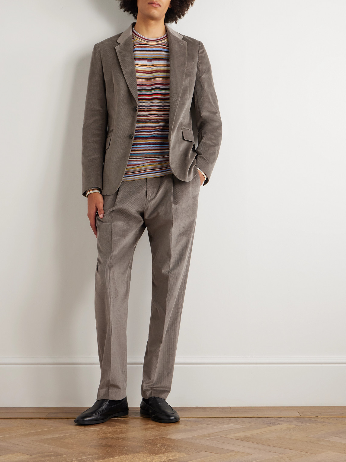 Paul Smith Straight-leg Pleated Stretch Cotton And Wool-blend Corduroy Trousers In Brown