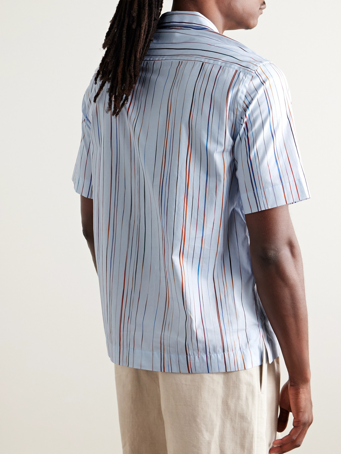 Paul Smith Convertible-collar Striped Organic Cotton-poplin Shirt In Multi