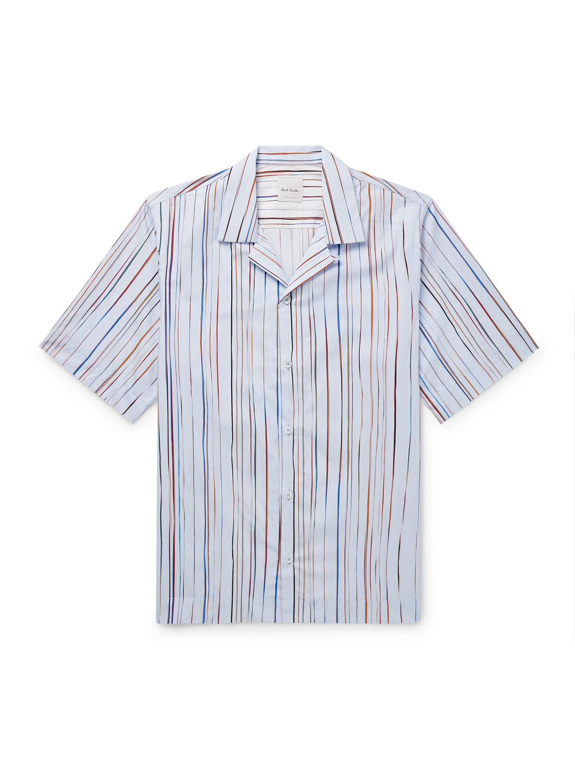 Paul Smith Convertible-collar Striped Organic Cotton-poplin Shirt In Multi