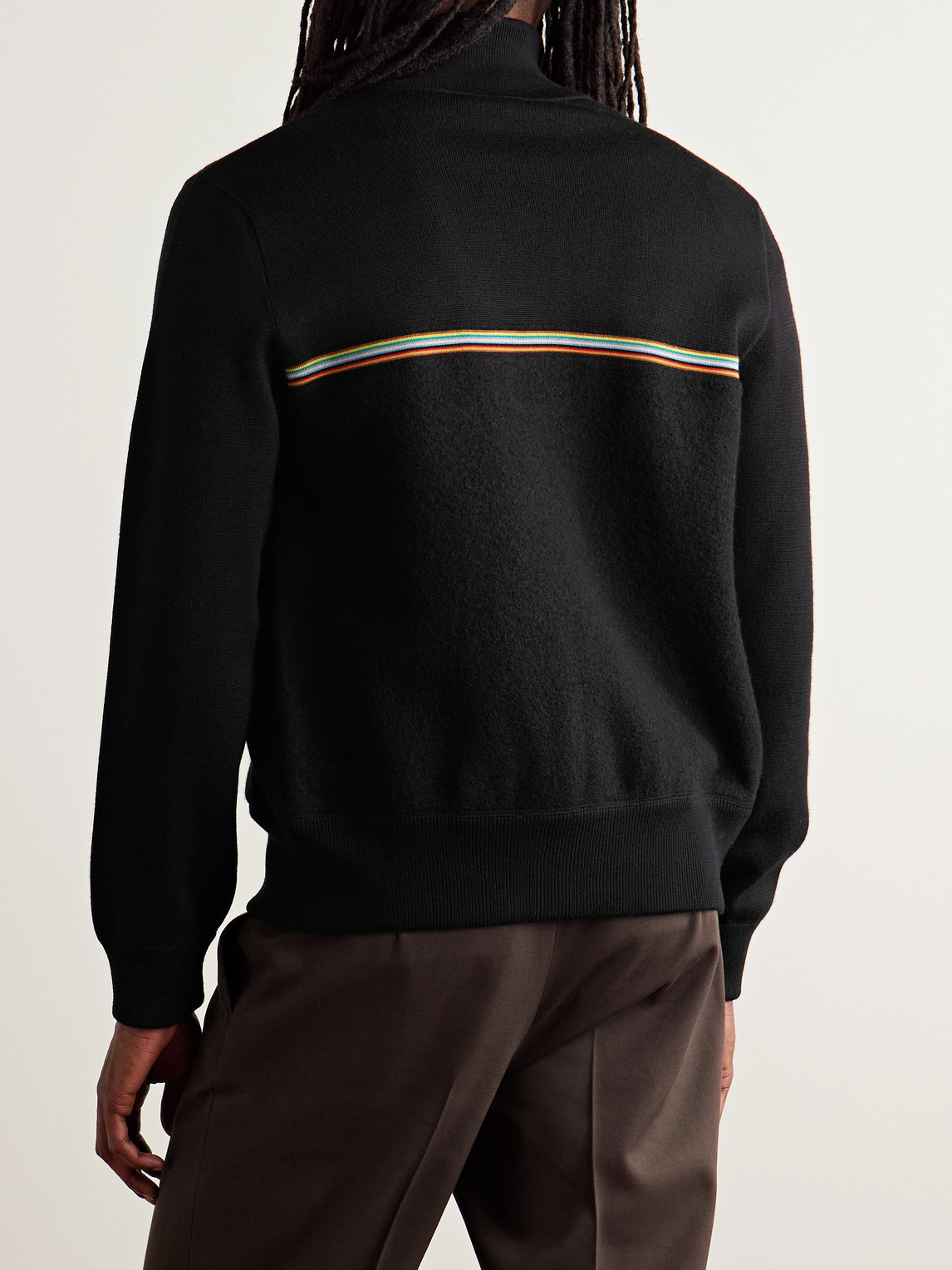 Paul Smith Stripe-trimmed Wool Zip-up Cardigan In Black