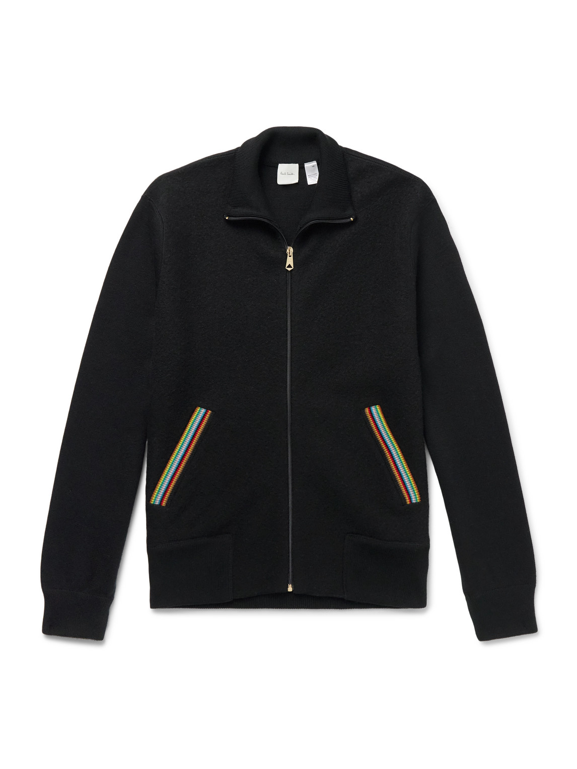 Paul Smith Stripe-trimmed Wool Zip-up Cardigan In Black