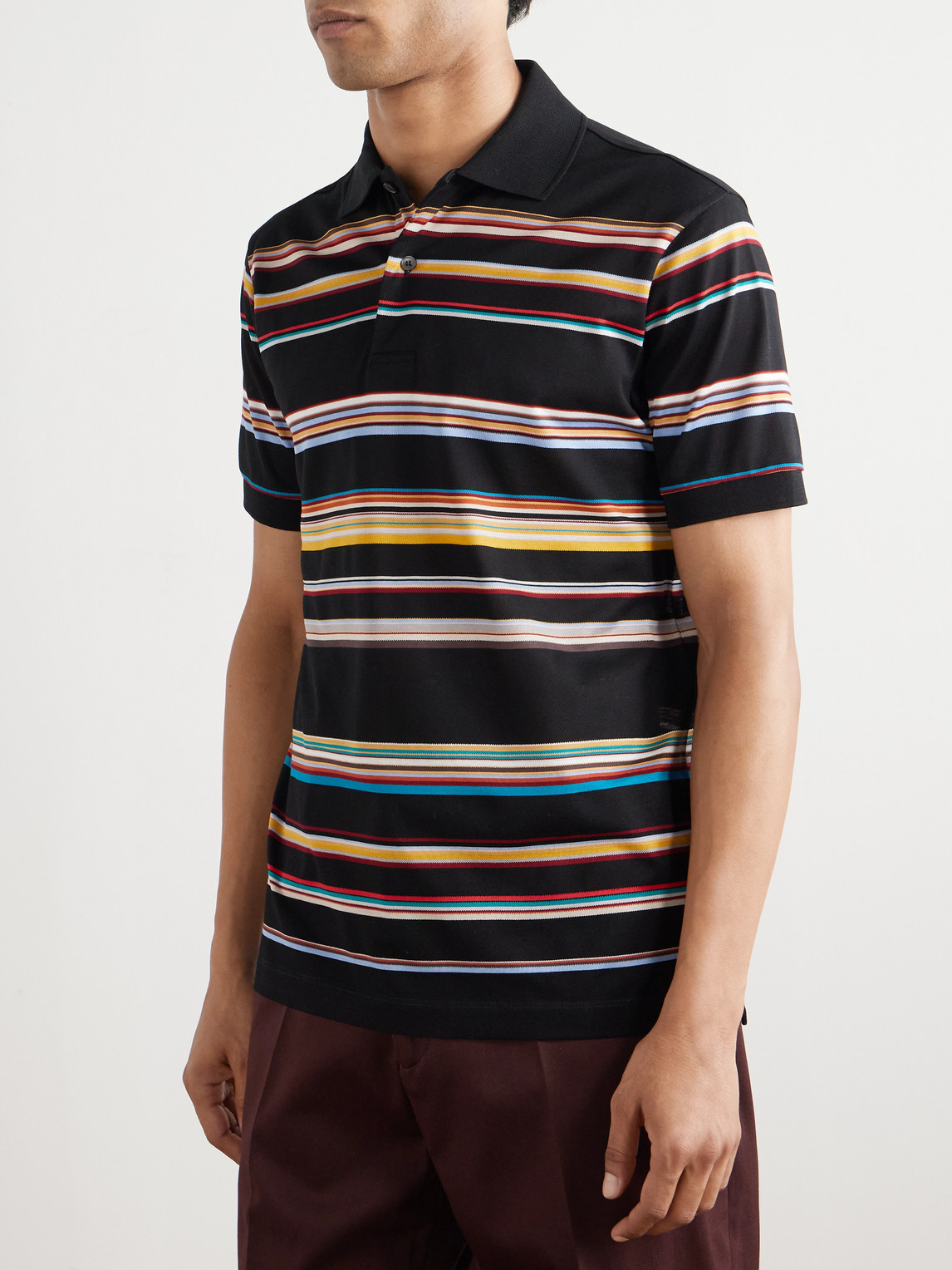 Paul Smith Horizontal Stripe Polo Shirt With Sophisticated Collar In Black