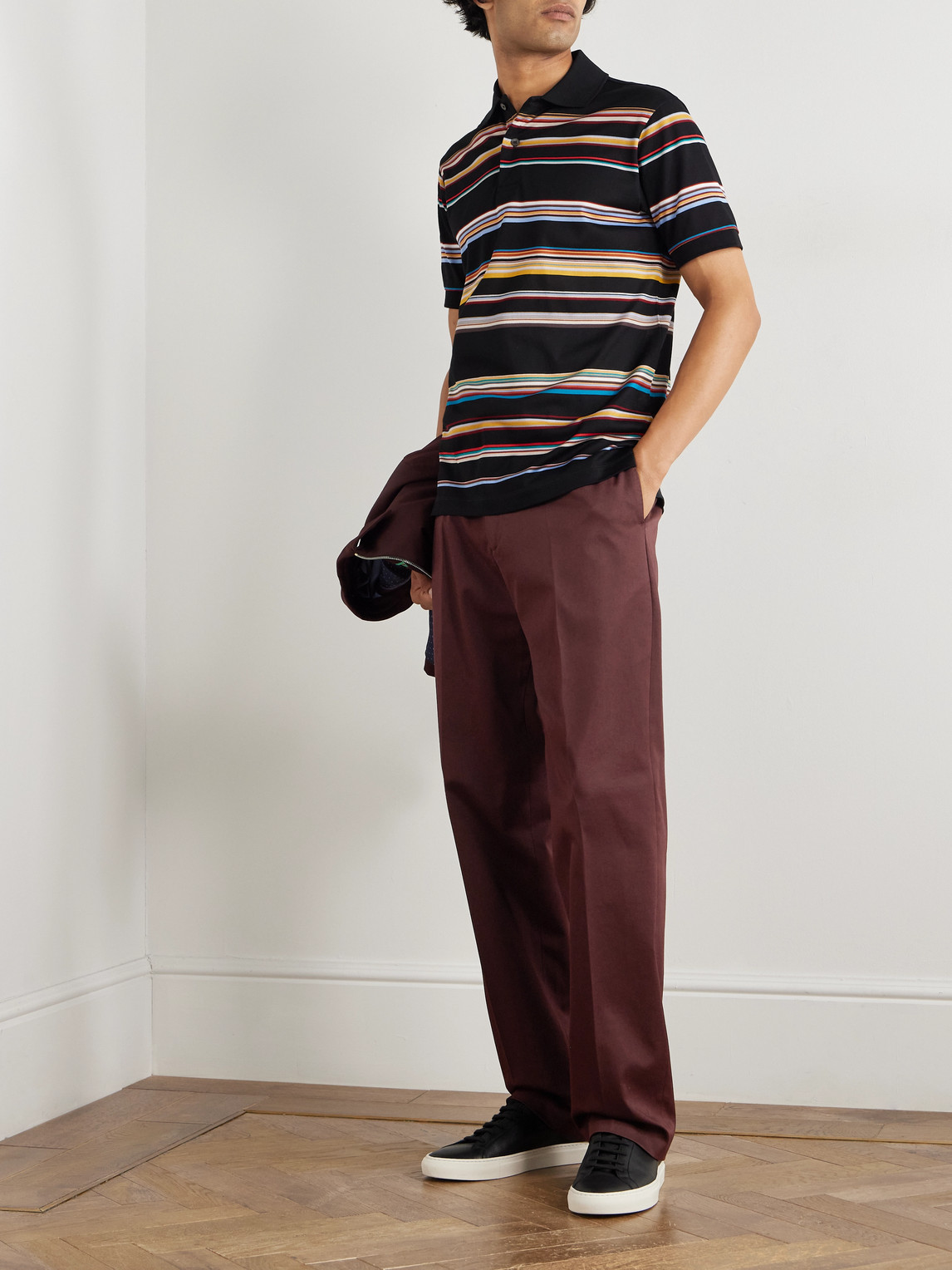 Paul Smith Horizontal Stripe Polo Shirt With Sophisticated Collar In Black