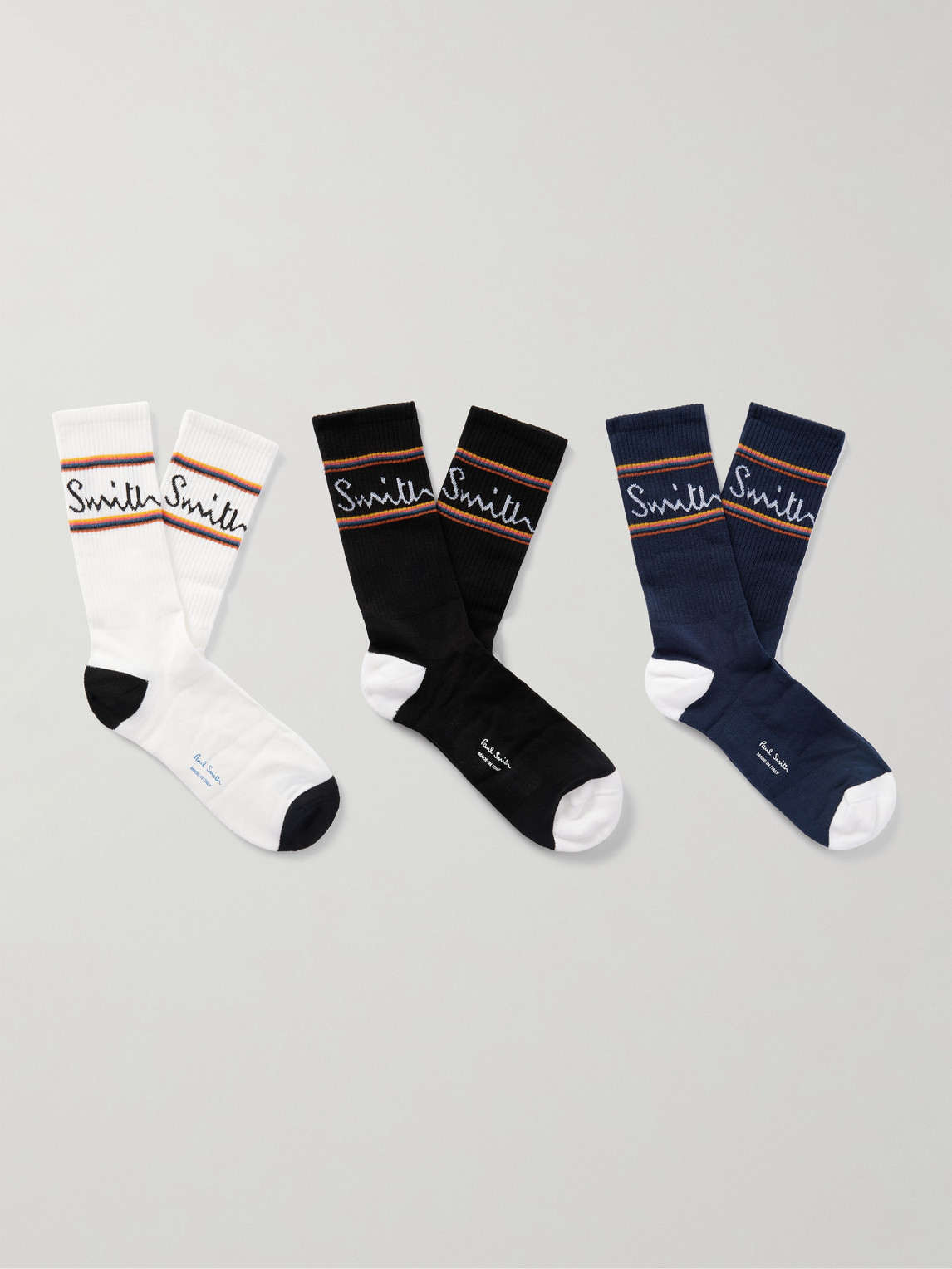 Paul Smith Three-Pack Logo-Jacquard Striped Cotton-Blend Socks - Men