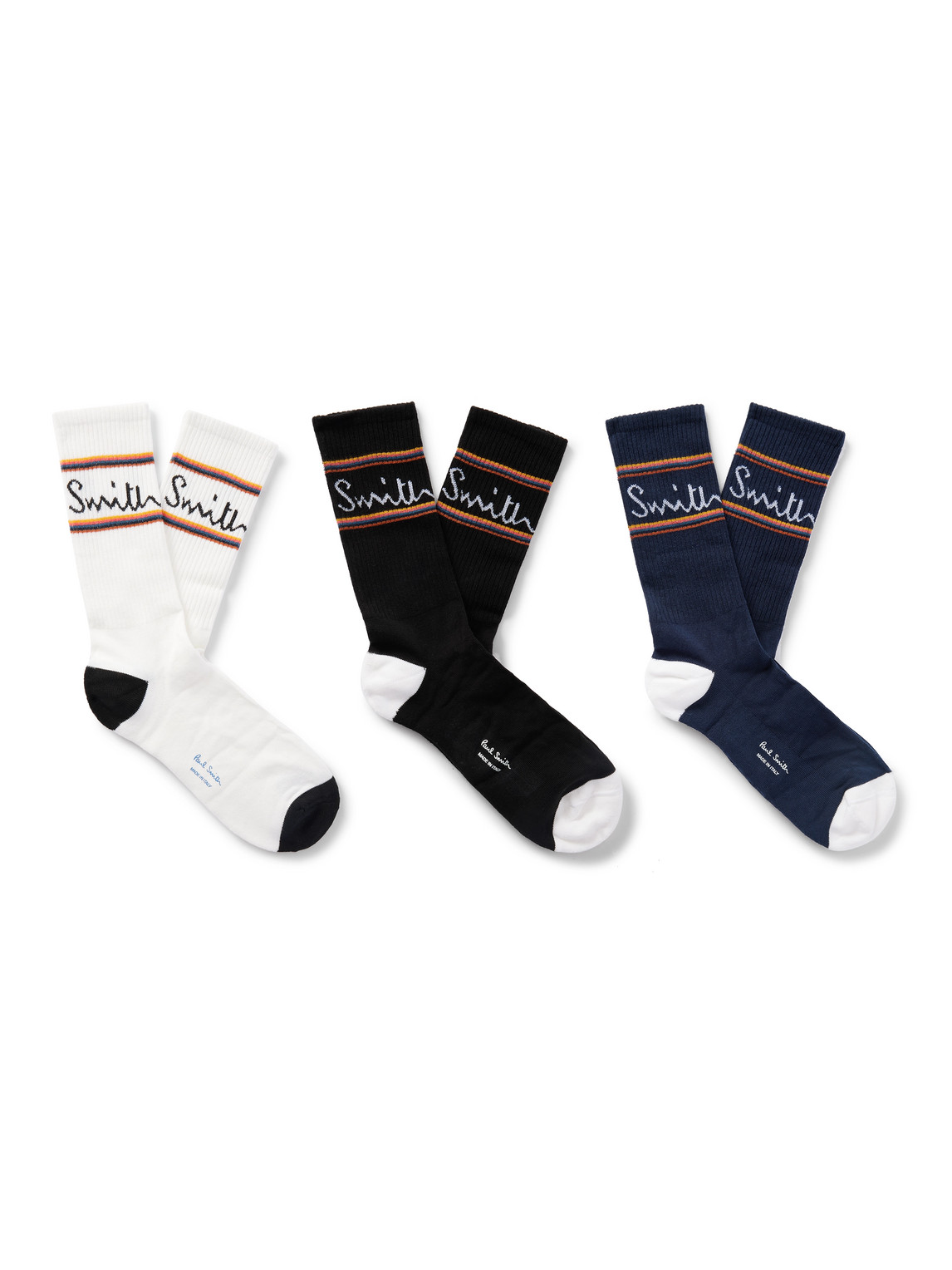 Paul Smith Three-pack Logo-jacquard Striped Cotton-blend Socks
