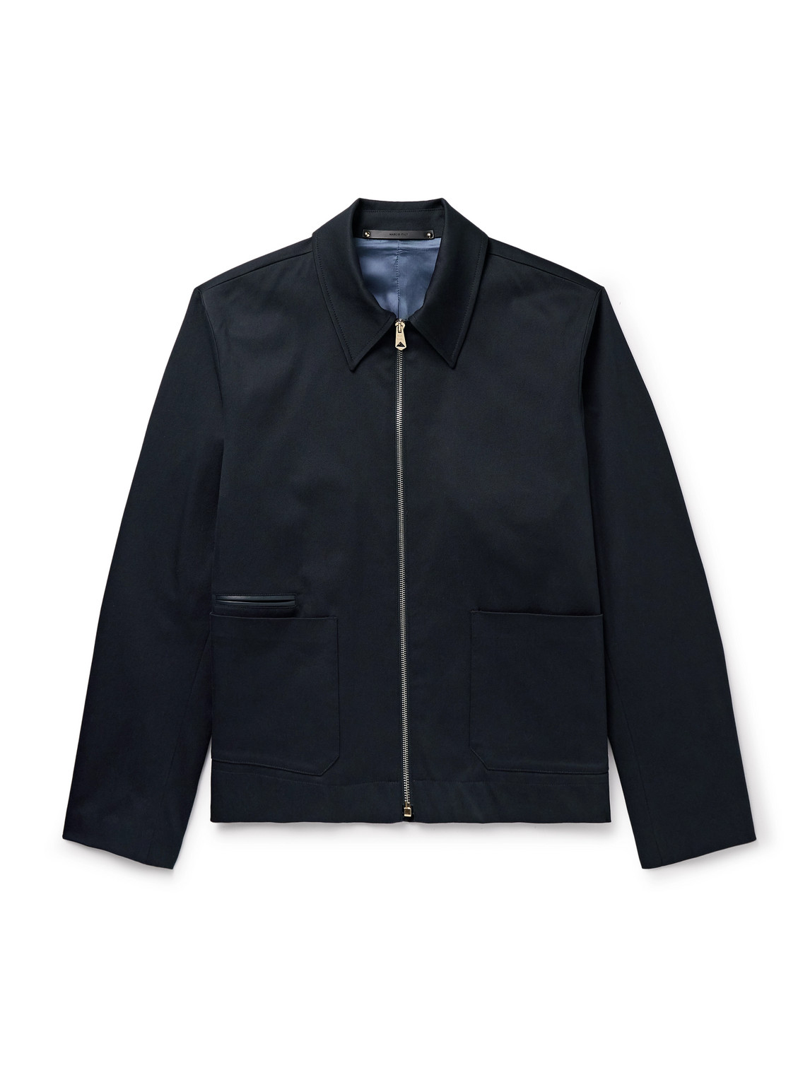 Paul Smith Leather-trimmed Cotton-blend Twill Harrington Jacket In Blue