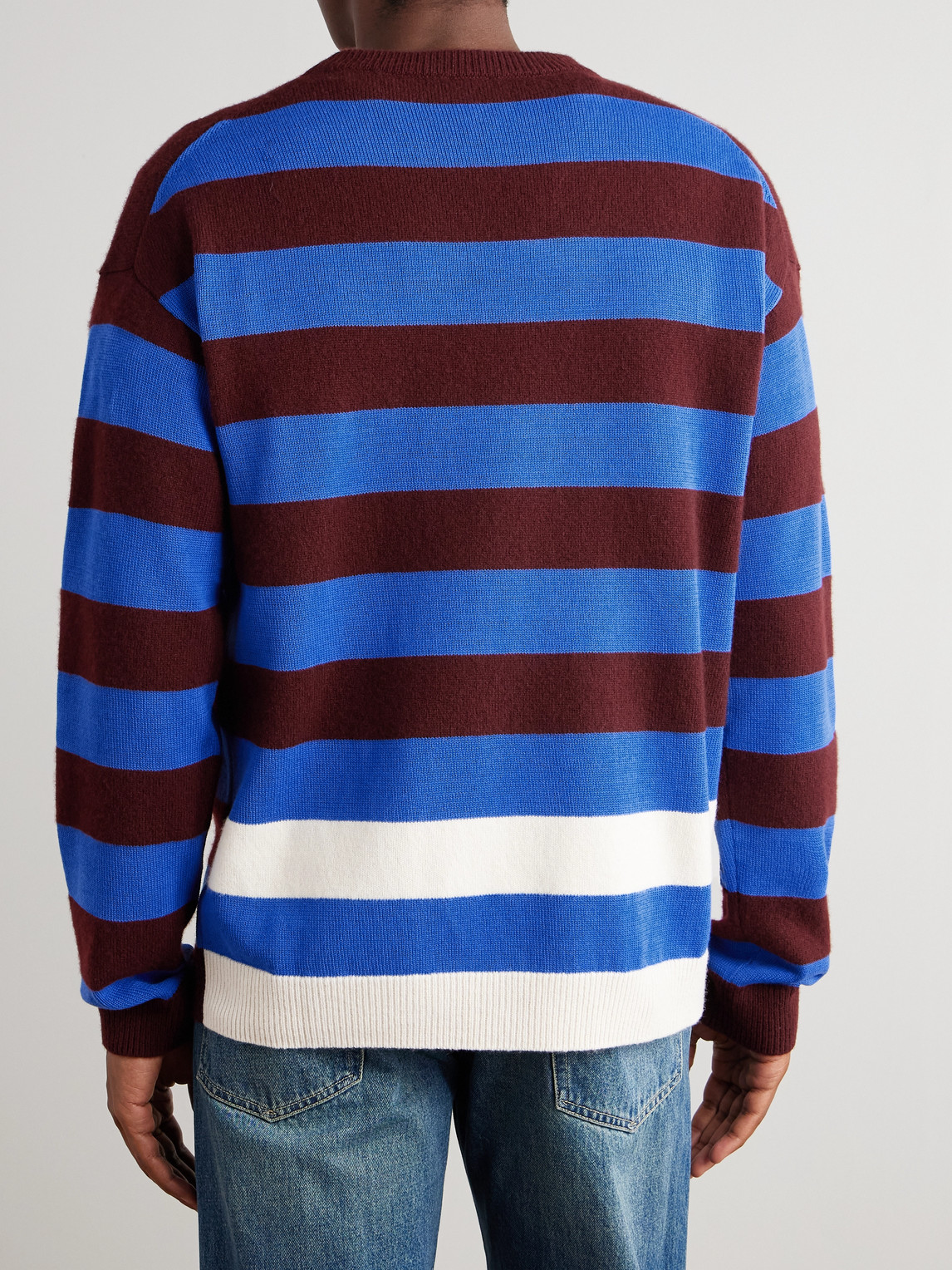 Paul Smith Lambswool Blue And Maroon Stripe Crew Neck Sweater Red In Blue