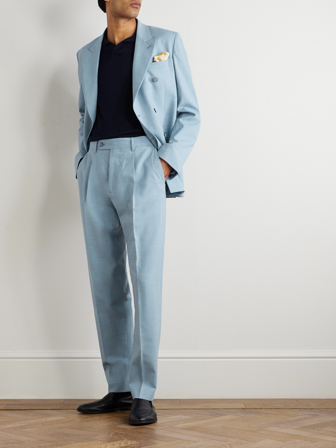 Paul Smith Tapered Pleated Stretch-wool Suit Trousers In Blue
