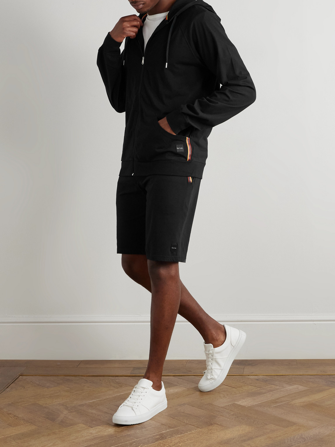 Shop Paul Smith Webbing-trimmed Cotton-jersey Zip-up Hoodie