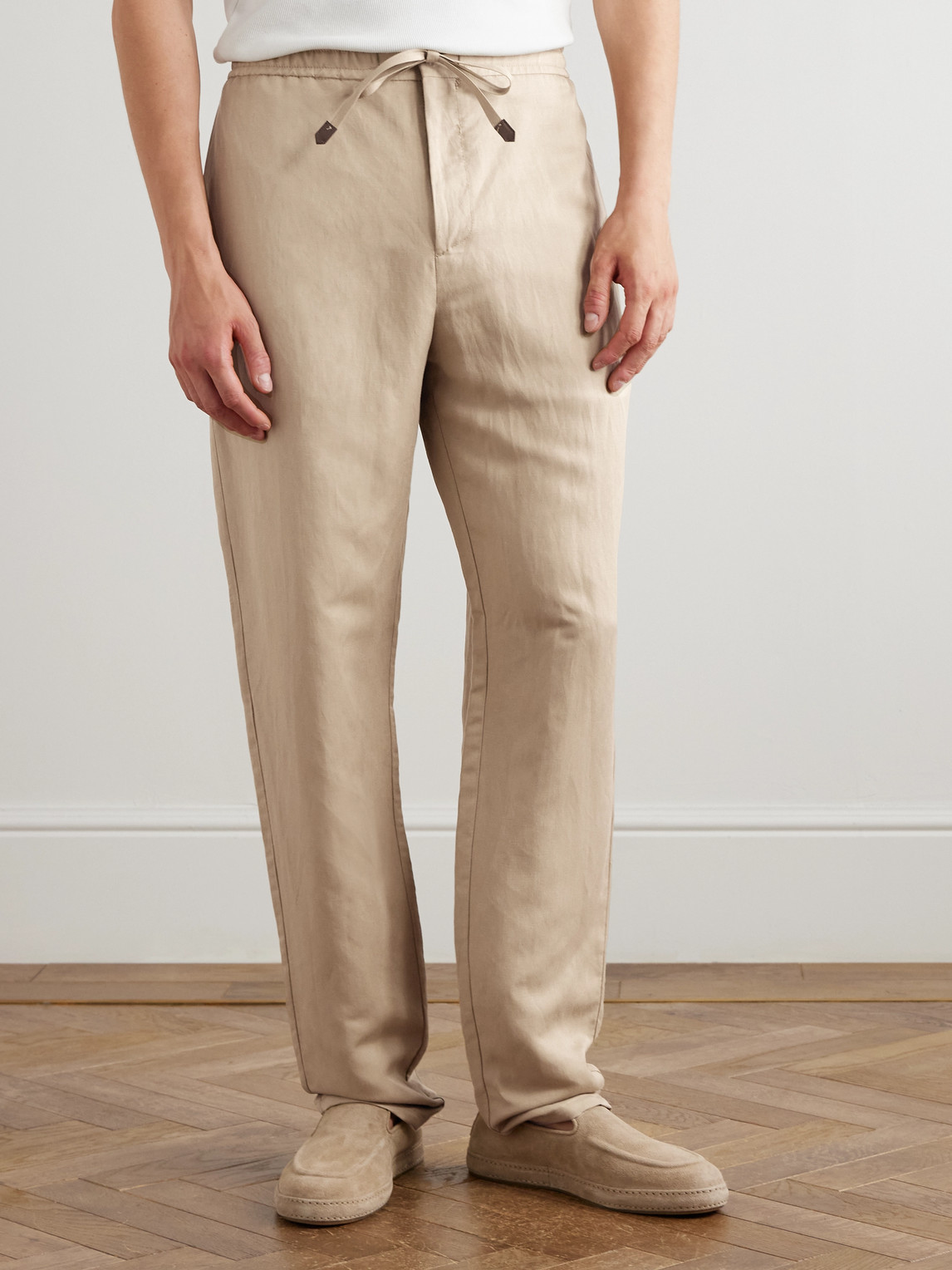 Canali Linen And Silk-blend Drawstring Trousers