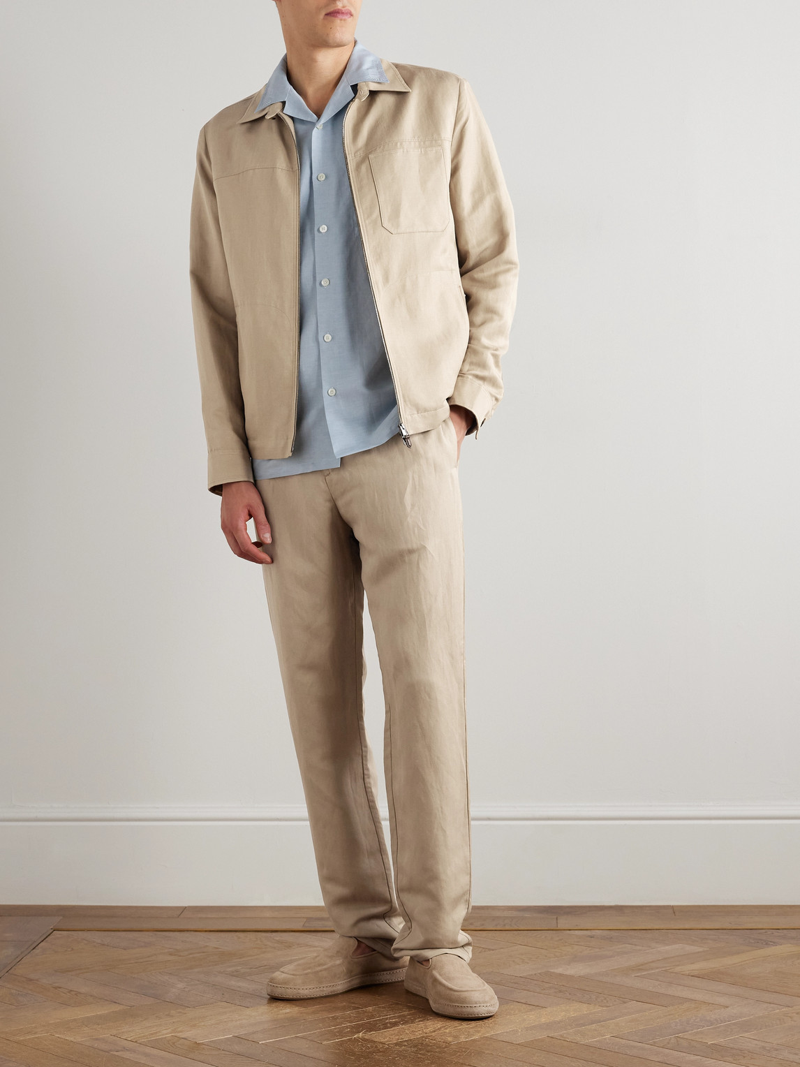 Canali Linen And Silk-blend Drawstring Trousers