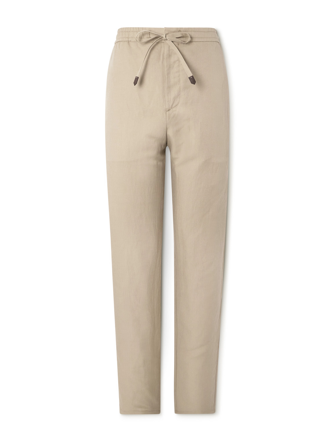 Canali Linen And Silk-blend Drawstring Trousers In Neutral