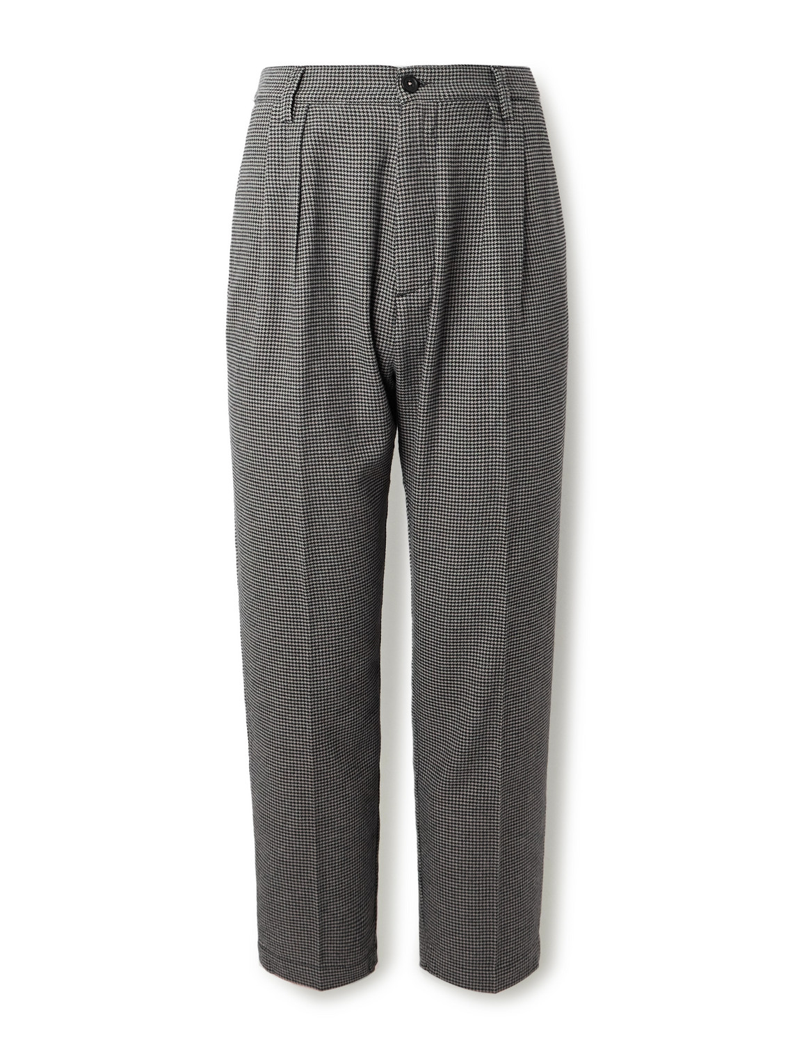 Stan Straight-Leg Pleated Houndstooth Cotton Trousers