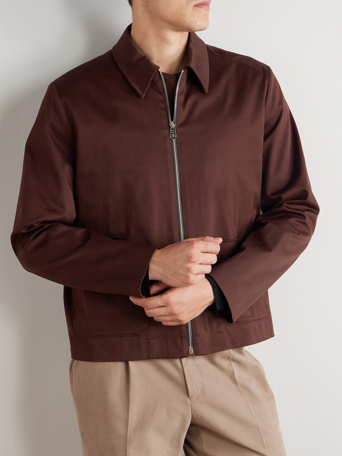Paul Smith Leather-trimmed Cotton-blend Twill Harrington Jacket