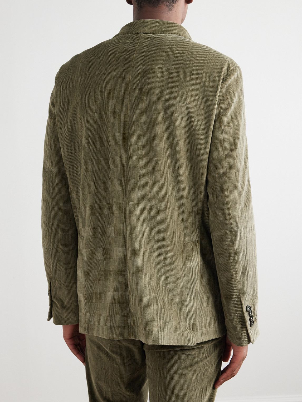 Massimo Alba Monster Double-breasted Prince Of Wales Checked Cotton-blend Corduroy Blazer In Green
