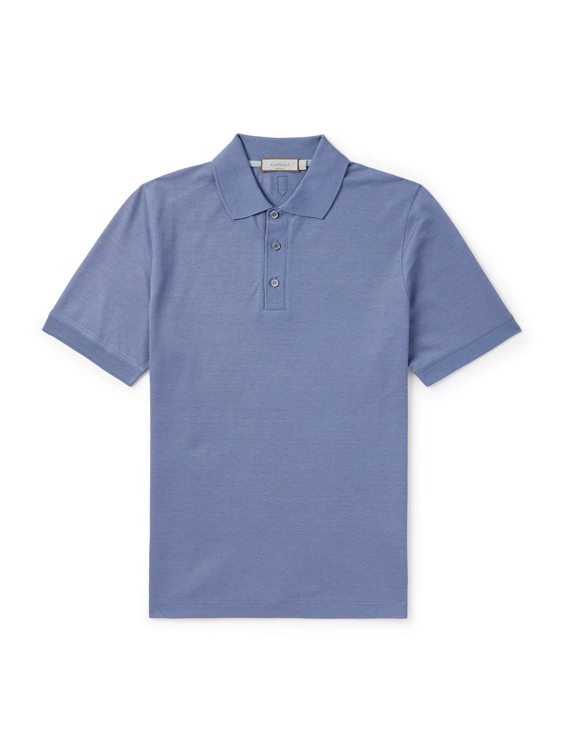 Canali Cotton And Silk-blend Piqué Polo Shirt In Blue