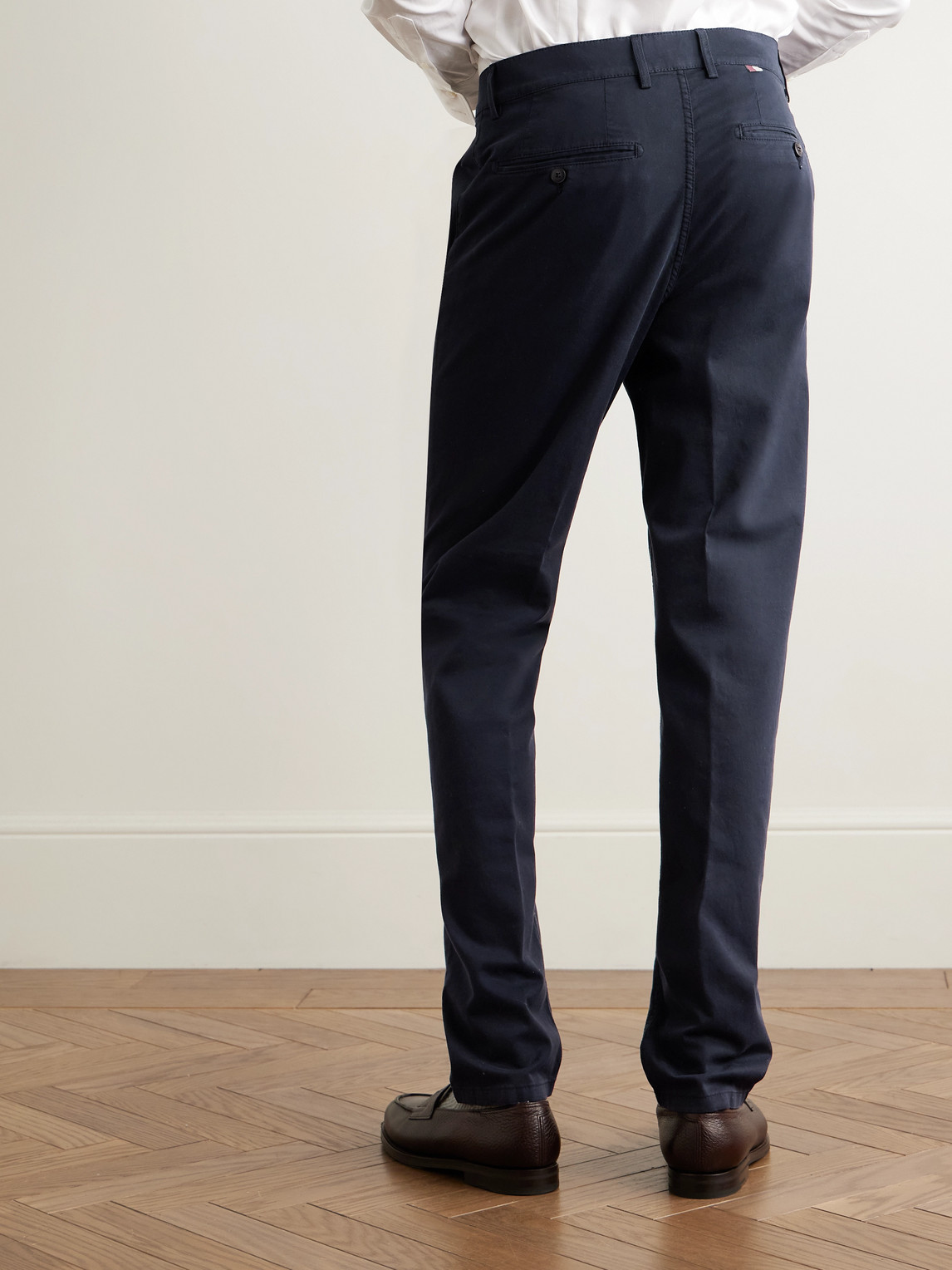 Canali Slim-fit Garment-dyed Cotton-blend Twill Trousers In Blue