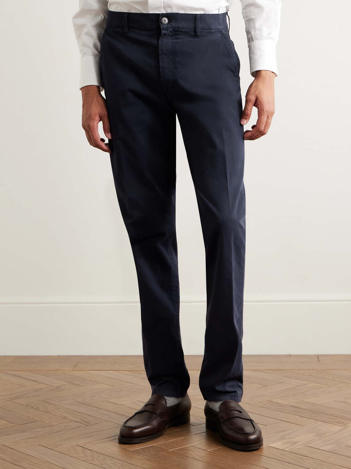 Canali Slim-fit Garment-dyed Cotton-blend Twill Trousers In Blue