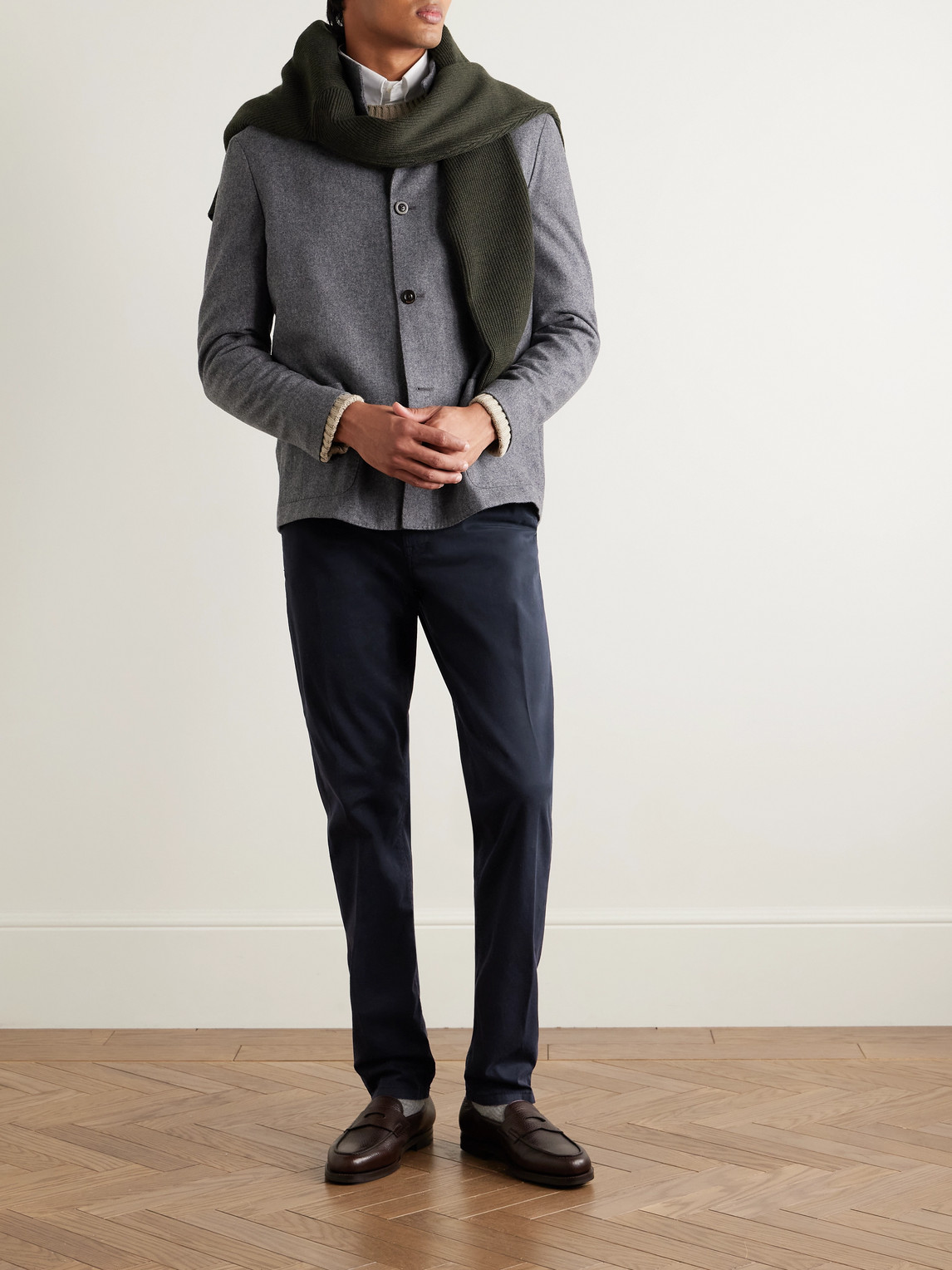 Canali Slim-fit Garment-dyed Cotton-blend Twill Trousers In Blue