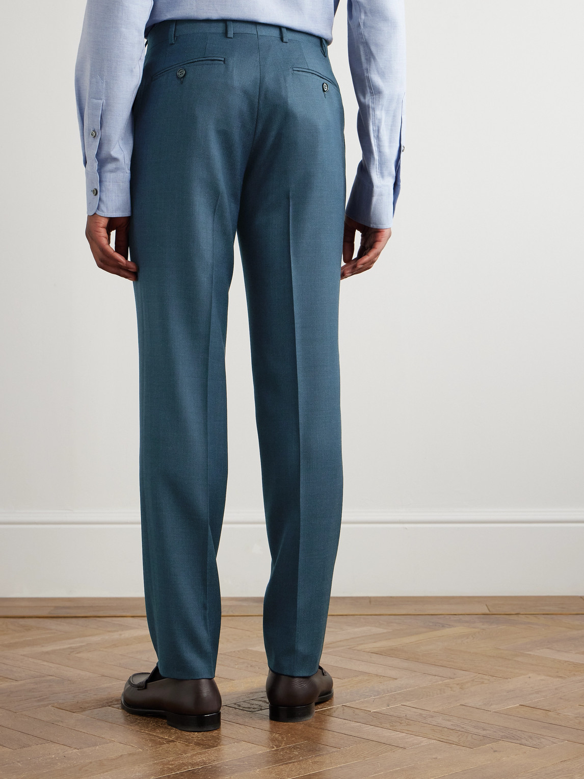 Canali Tapered Pleated Checked Wool Suit Trousers In Blue