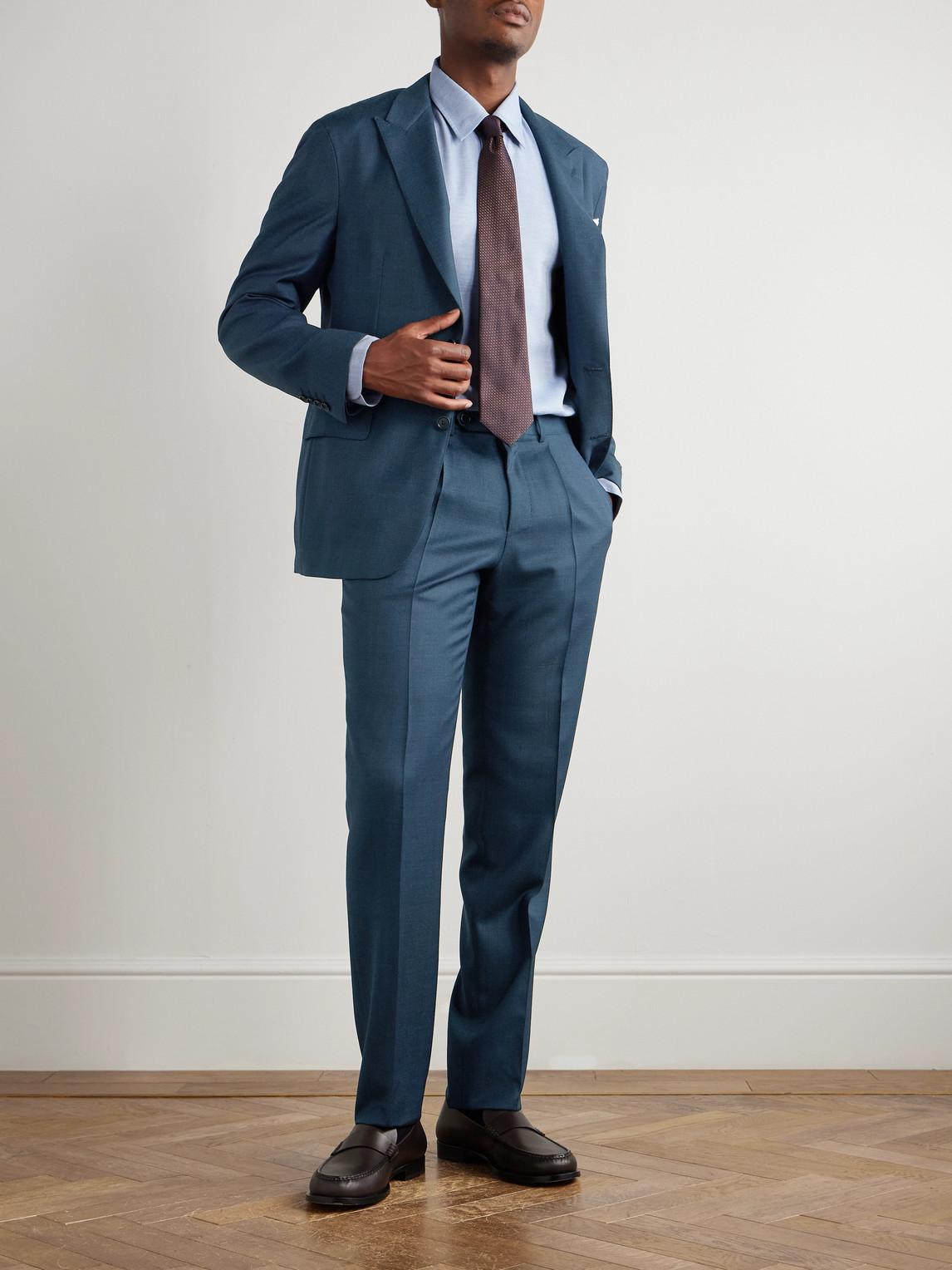 Canali Tapered Pleated Checked Wool Suit Trousers In Blue