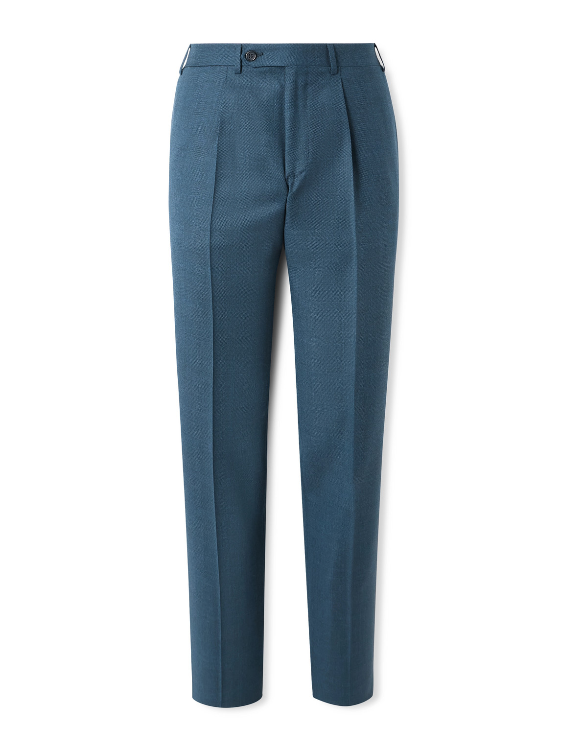 Canali Tapered Pleated Checked Wool Suit Trousers In Blue