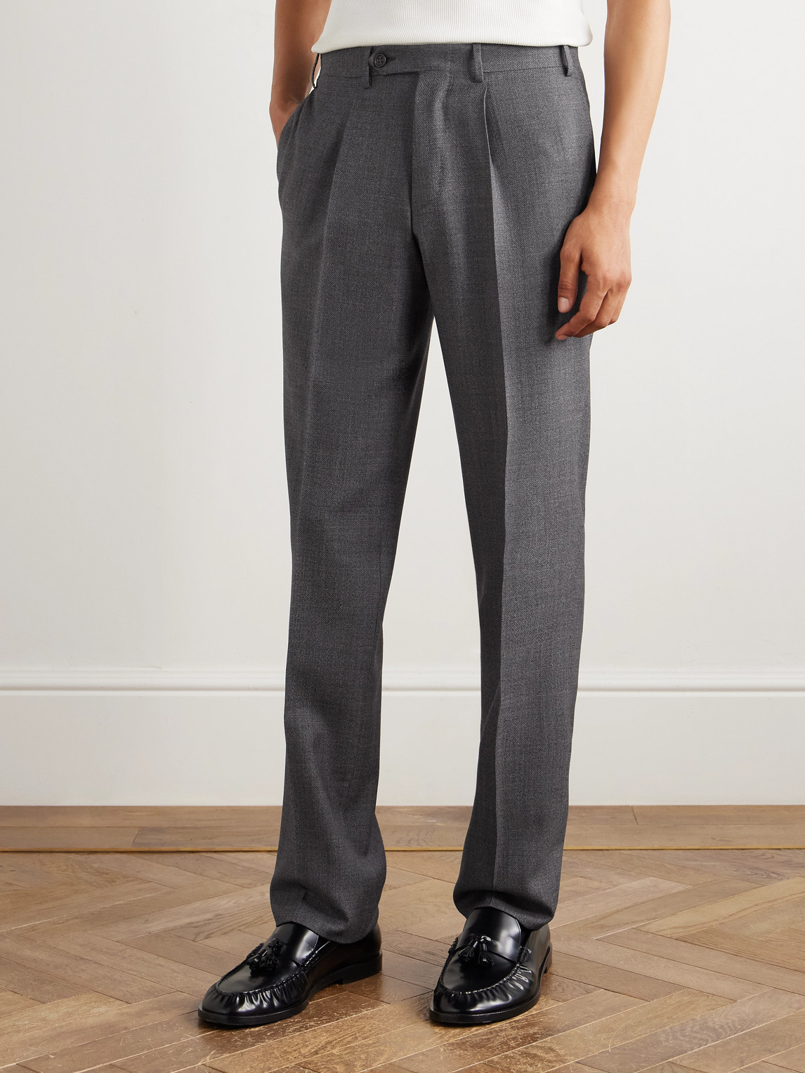 Canali Straight-leg Pleated Wool Suit Trousers In Gray