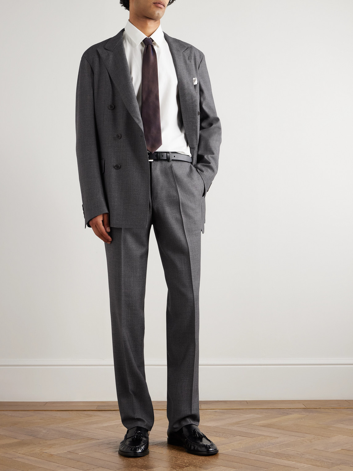 Canali Straight-leg Pleated Wool Suit Trousers In Gray