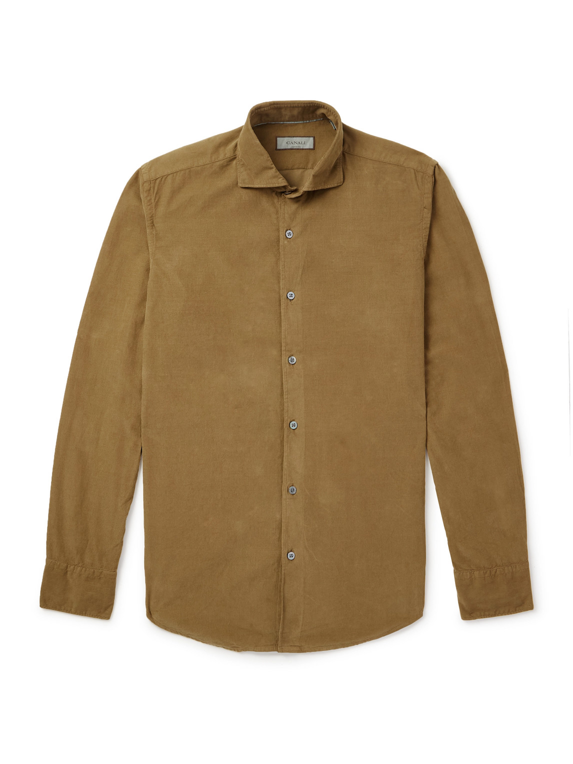 Canali Slim-fit Garment-dyed Cotton-corduroy Shirt In Brown
