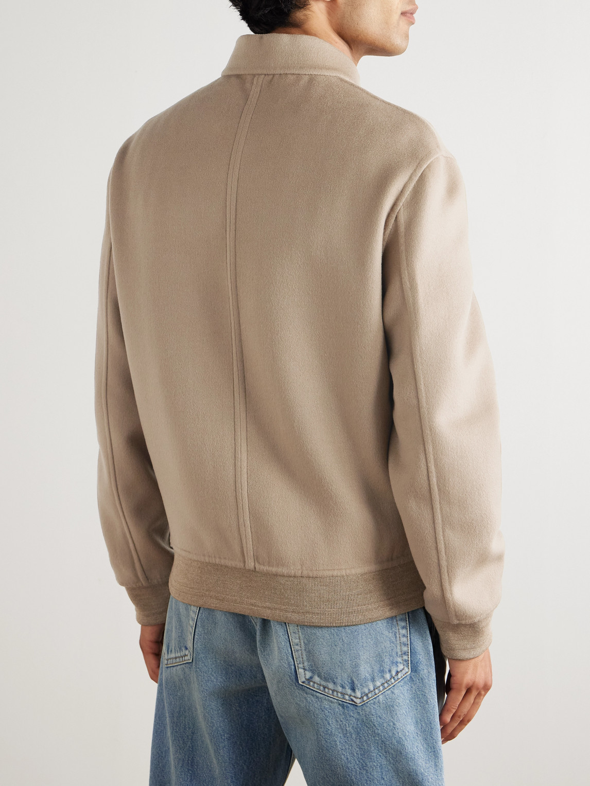Canali Layered Wool And Cashmere-blend Bomber Jacket In Neutral