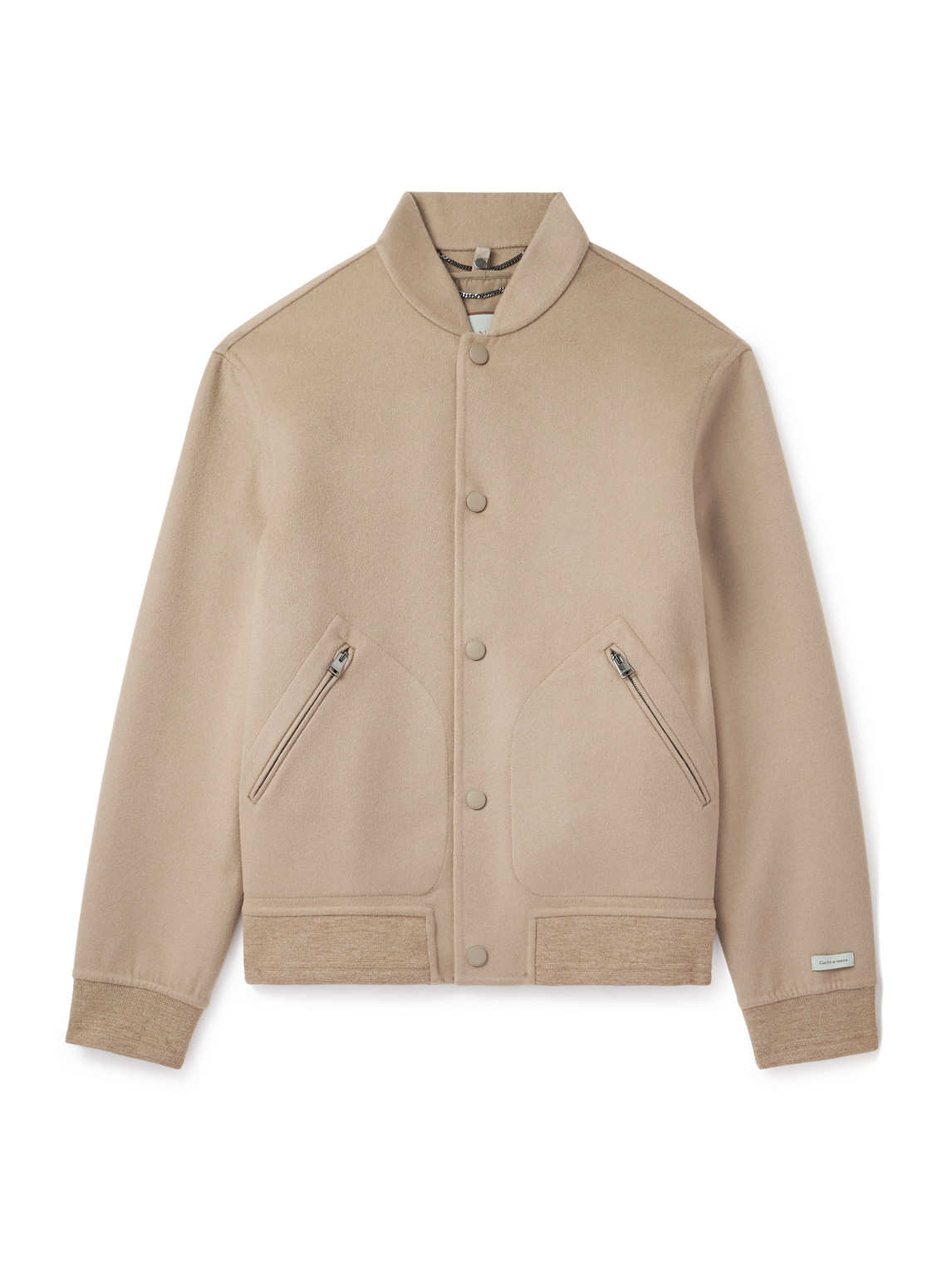 Canali Layered Wool And Cashmere-blend Bomber Jacket In Neutral