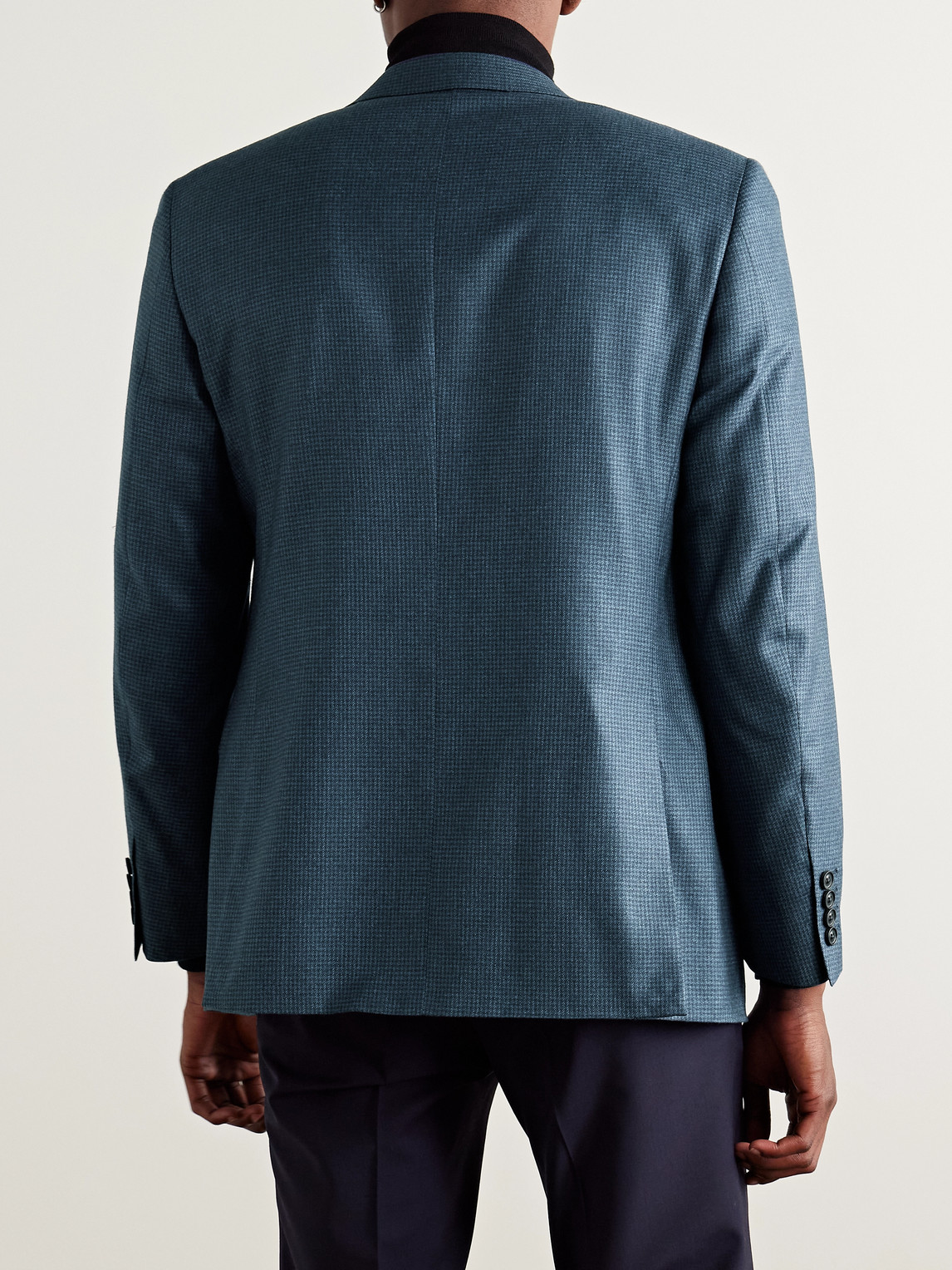 Canali Puppytooth Silk And Cashmere-blend Blazer In Blue