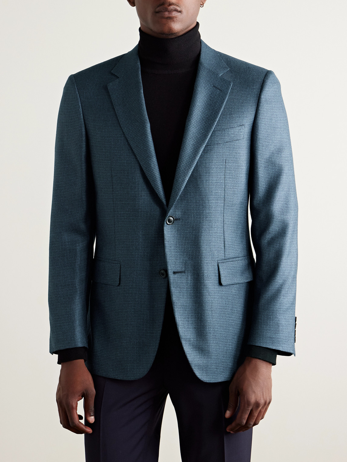 Canali Puppytooth Silk And Cashmere-blend Blazer In Blue