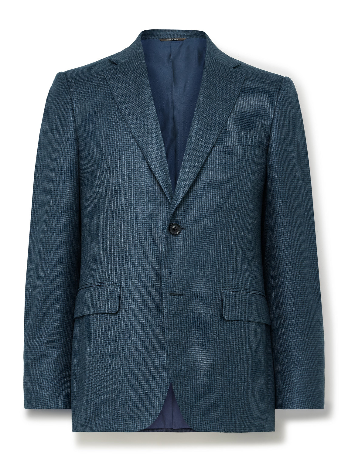 Canali Puppytooth Silk And Cashmere-blend Blazer In Blue