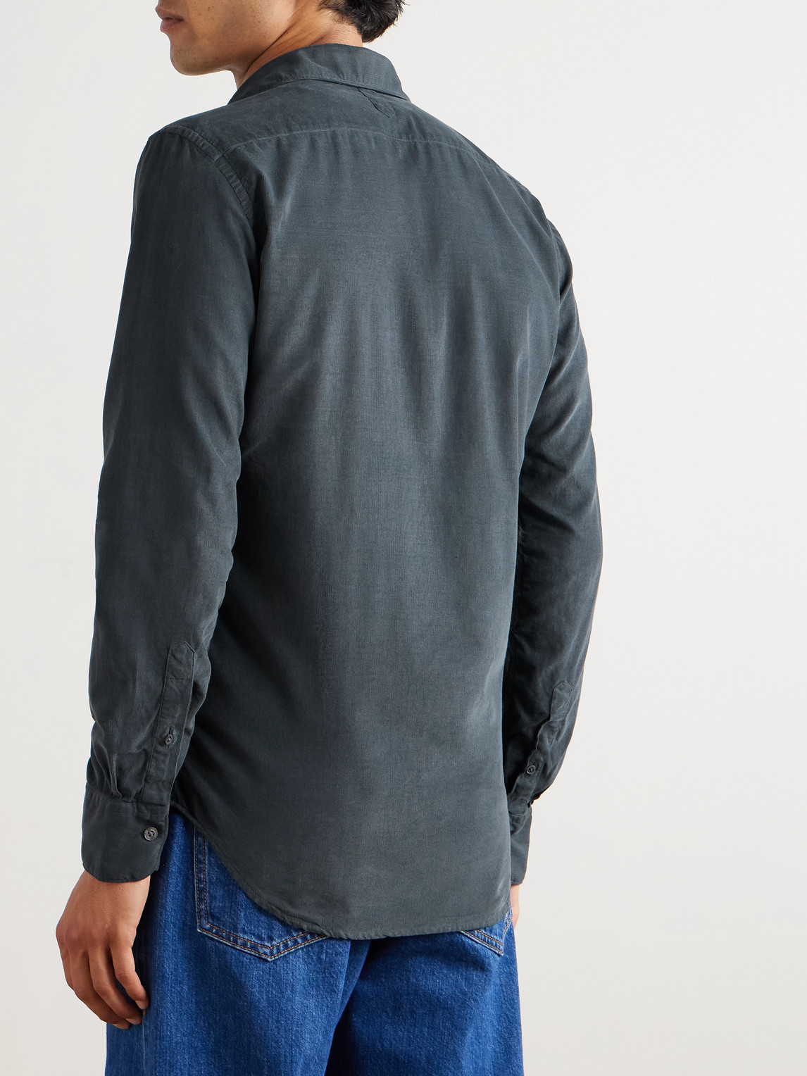 Canali Slim-fit Garment-dyed Cotton-corduroy Shirt In Blue