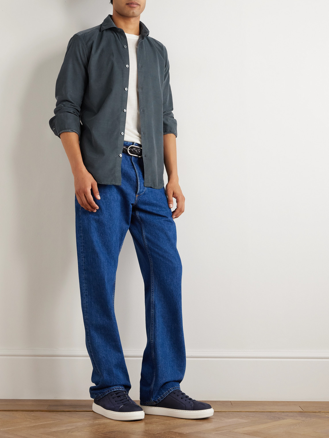 Canali Slim-fit Garment-dyed Cotton-corduroy Shirt In Blue
